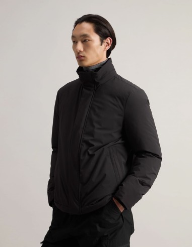 STRETCH NYLON JACKET WITH REMOVABLE HOOD