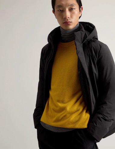 STRETCH NYLON JACKET WITH REMOVABLE HOOD