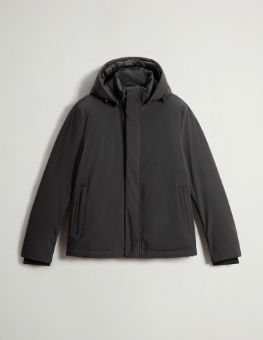 STRETCH NYLON JACKET WITH REMOVABLE HOOD