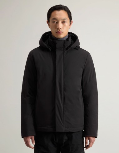 STRETCH NYLON JACKET WITH REMOVABLE HOOD