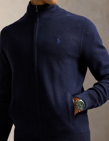 MESH-KNIT COTTON FULL-ZIP JUMPER