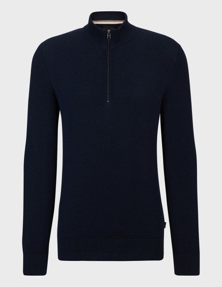 QUARTER-ZIP COTTON SWEATERWITH KNITTED STRUCTURED