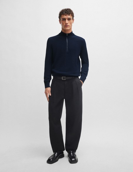 QUARTER-ZIP COTTON SWEATERWITH KNITTED STRUCTURED