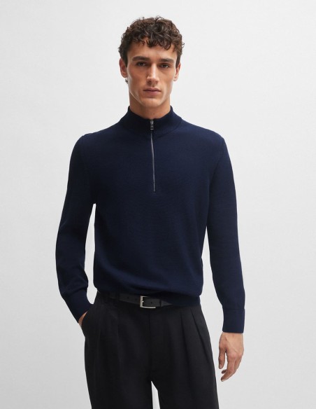 QUARTER-ZIP COTTON SWEATERWITH KNITTED STRUCTURED