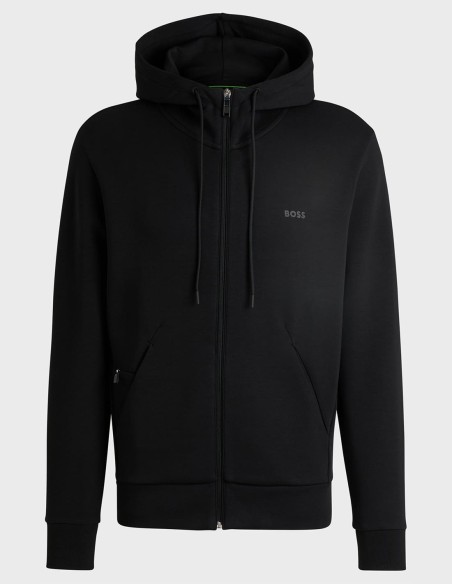 STRETCH COTTON ZIP-UP HOODIE WITH LOGO PRINT