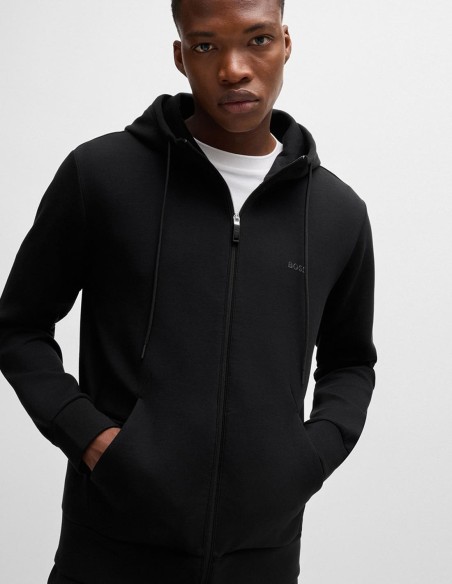 STRETCH COTTON ZIP-UP HOODIE WITH LOGO PRINT