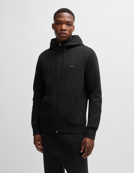 STRETCH COTTON ZIP-UP HOODIE WITH LOGO PRINT