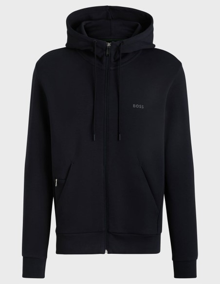 STRETCH COTTON ZIP-UP HOODIE WITH LOGO PRINT