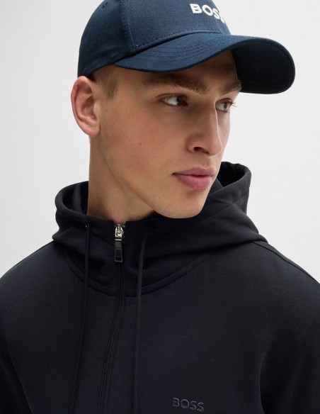 STRETCH COTTON ZIP-UP HOODIE WITH LOGO PRINT