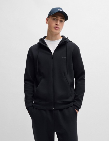 STRETCH COTTON ZIP-UP HOODIE WITH LOGO PRINT