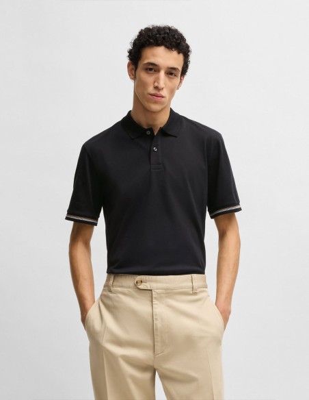 MERCERIZED-COTTON POLO SHIRT WITH STRIPE TRIMS