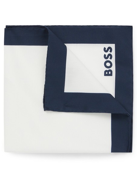 COTTON POCKET SQUARE WITH LOGO & BORDER PRINT
