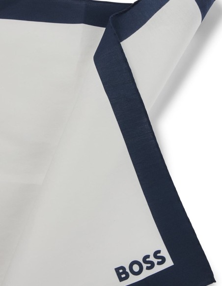 COTTON POCKET SQUARE WITH LOGO & BORDER PRINT