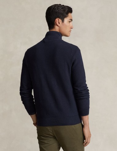 MESH-KNIT COTTON QUARTER ZIP JUMPER