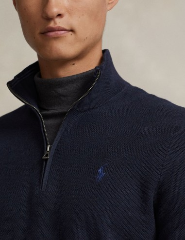 MESH-KNIT COTTON QUARTER ZIP JUMPER