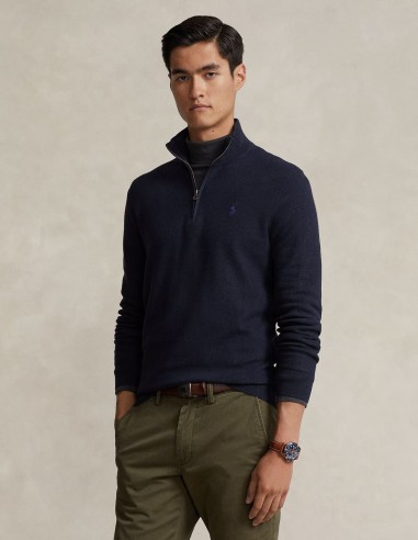 MESH-KNIT COTTON QUARTER ZIP JUMPER