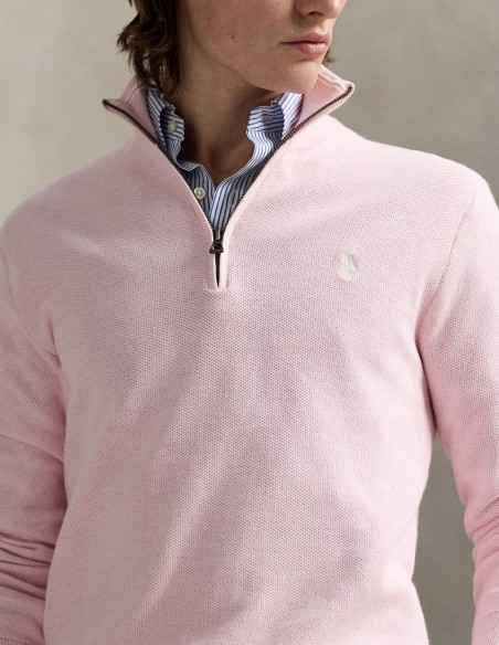MESH-KNIT COTTON QUARTER ZIP JUMPER