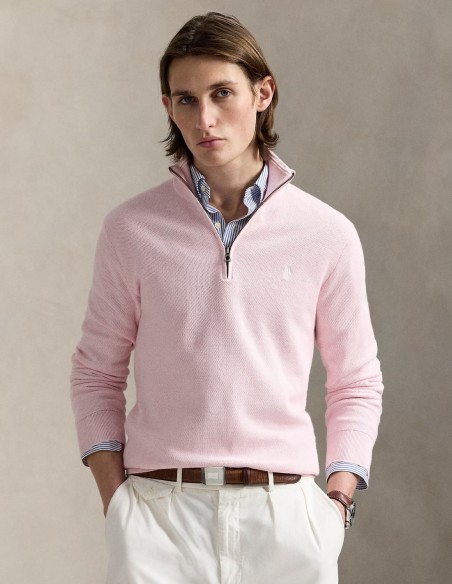 MESH-KNIT COTTON QUARTER ZIP JUMPER