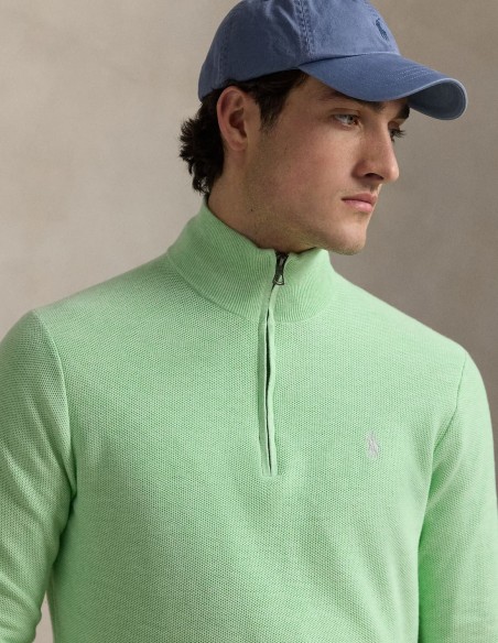 MESH-KNIT COTTON QUARTER ZIP JUMPER