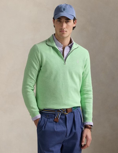 MESH-KNIT COTTON QUARTER ZIP JUMPER