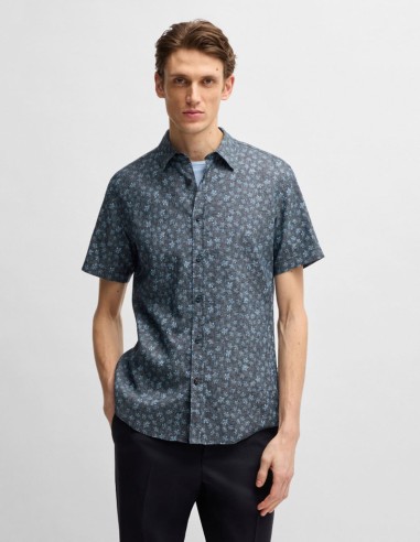 SLIM FIT FLORAL LINEN SHIRT