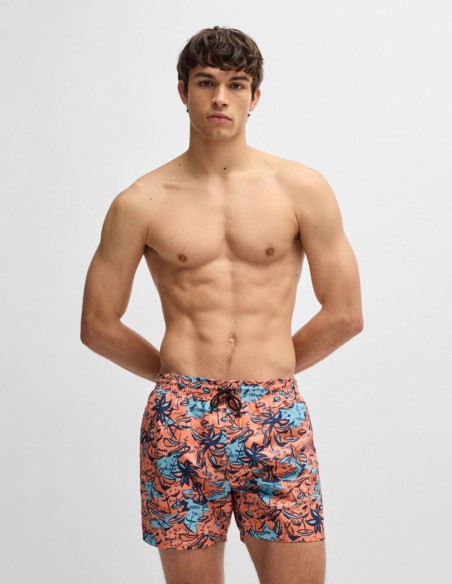 PRINTED SWIM SHORTS WITH LOGO DETAIL