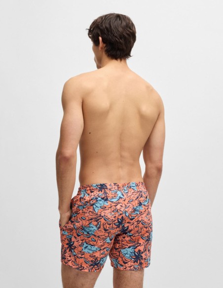 PRINTED SWIM SHORTS WITH LOGO DETAIL