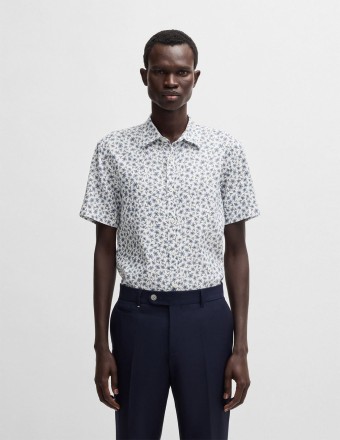 SLIM FIT FLORAL LINEN SHIRT