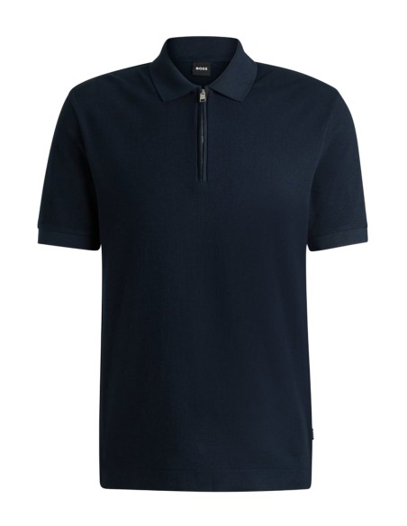 ZIP-NECK KNIT POLO SHIRT WITH WAFFLE STRUCTURE