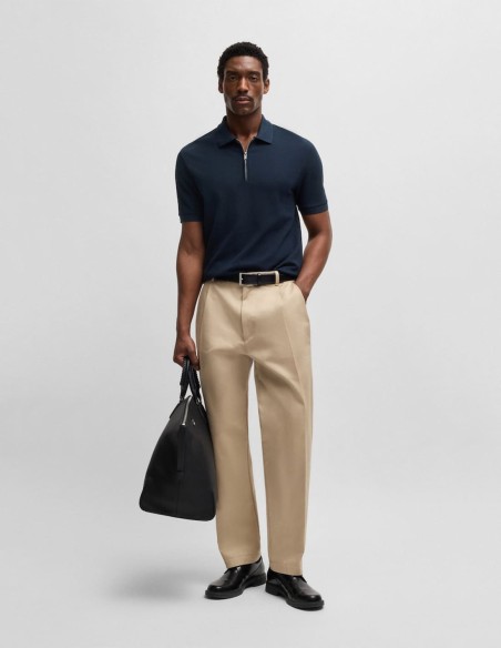 ZIP-NECK KNIT POLO SHIRT WITH WAFFLE STRUCTURE