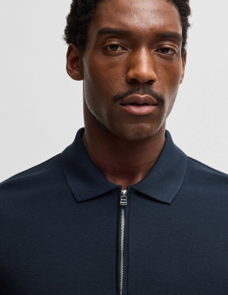 ZIP-NECK KNIT POLO SHIRT WITH WAFFLE STRUCTURE