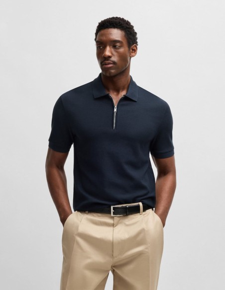 ZIP-NECK KNIT POLO SHIRT WITH WAFFLE STRUCTURE