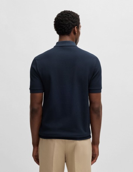 ZIP-NECK KNIT POLO SHIRT WITH WAFFLE STRUCTURE