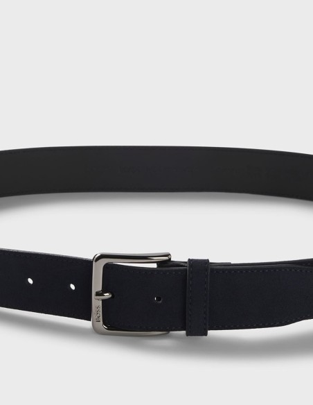 SUEDE BELT WITH LOGO-ENGRAVED GUNMETAL BUCKLE