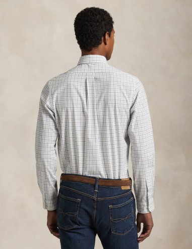 CUSTOM FIT CHECKED STRETCH POPLIN SHIRT