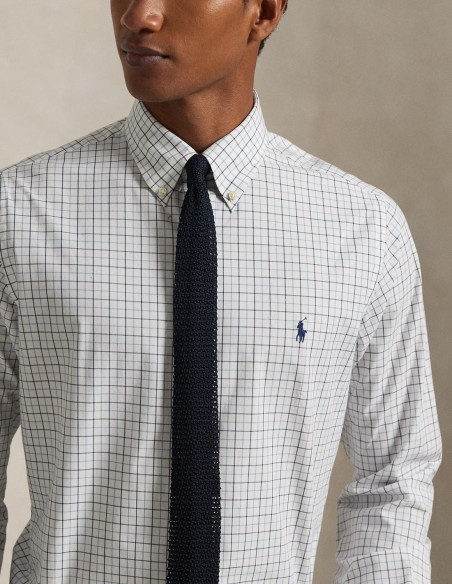 CUSTOM FIT CHECKED STRETCH POPLIN SHIRT