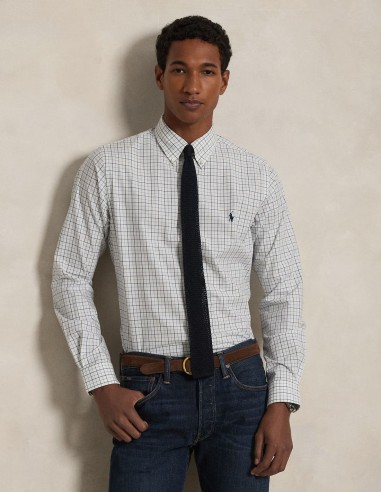 CUSTOM FIT CHECKED STRETCH POPLIN SHIRT