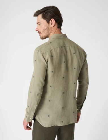 EMBROIDERED CACTUS SLIM FIT LINEN SHIRT
