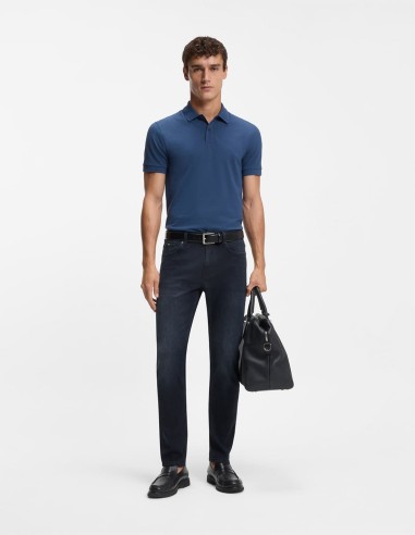 SLIM FIT JEANS IN MID-BLUE KNITTED DENIM