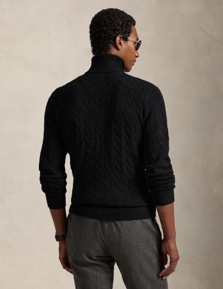 CABLE WOOL-CASHMERE ROLL NECK JUMPER