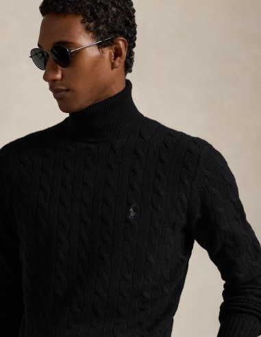 CABLE WOOL-CASHMERE ROLL NECK JUMPER