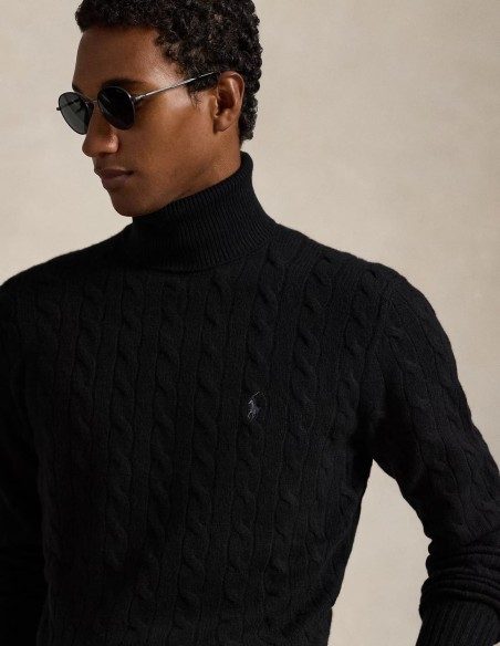 CABLE WOOL-CASHMERE ROLL NECK JUMPER