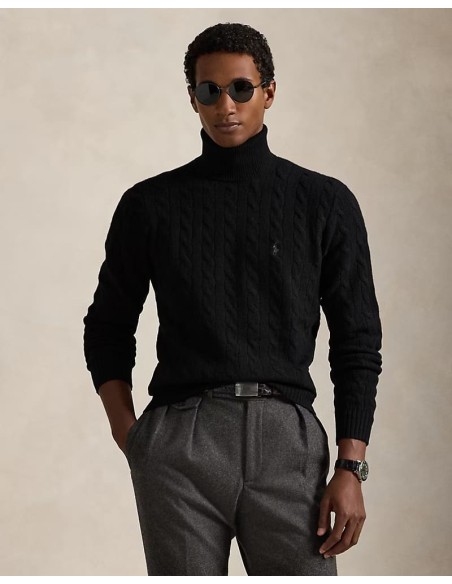 CABLE WOOL-CASHMERE ROLL NECK JUMPER