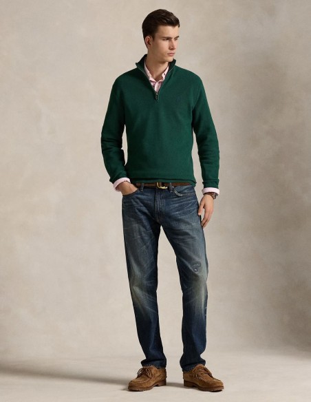 MESH-KNIT COTTON QUARTER ZIP JUMPER