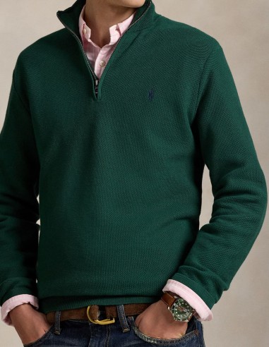 MESH-KNIT COTTON QUARTER ZIP JUMPER