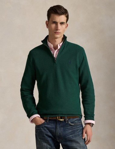 MESH-KNIT COTTON QUARTER ZIP JUMPER
