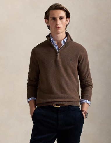 MESH-KNIT COTTON QUARTER ZIP JUMPER