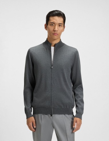 ZIP-UP WOOL CARDIGAN WITH EMBROIDERED...