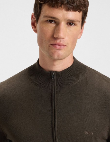 ZIP-UP WOOL CARDIGAN WITH EMBROIDERED LOGO