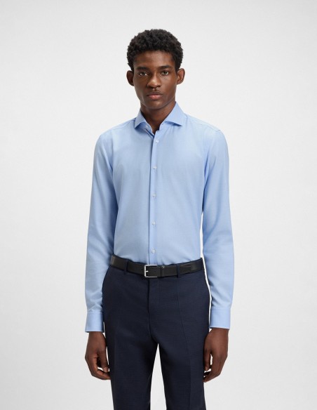 SLIM FIT MICRO-PATTERNED COTTON TWILL SHIRT